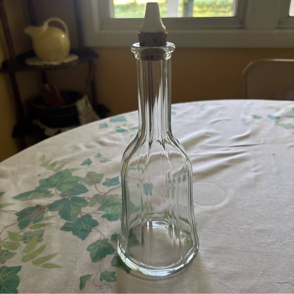 Vintage Antique Fluted Glass Decanter Porcelain Cork Top Barber Shop
